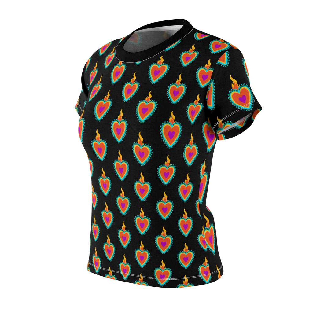 Vibrant Heart Print Tee | Colorful Women's Cut & Sew Top, Casual T-Shirt, Everyday Wear, Festival Outfit, Gift for Her