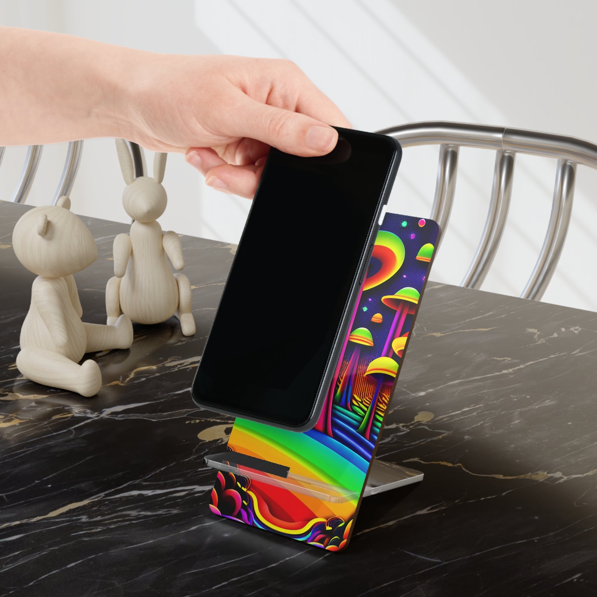 Psychedelic Smartphone Stand - Colorful Mobile Display Holder, Desk Accessory, Unique Gift, Home Decor, Rainbow Art