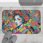 Pop Art Geisha Bath Mat — Colorful Graffiti Japanese-Inspired Bath Rug
