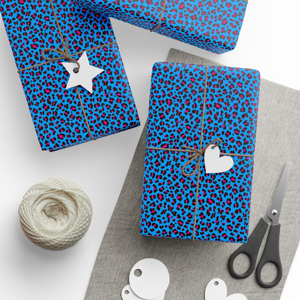 Neon 80s Blue Leopard Wrapping Paper — Bright Punk Retro Gift Wrap