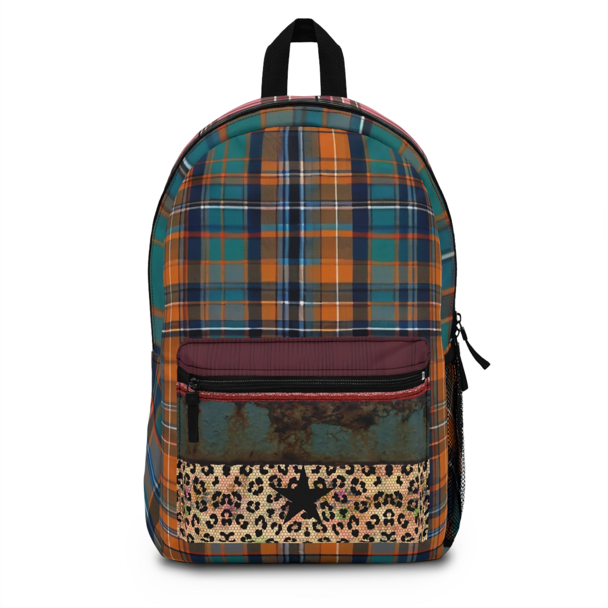 Backpack - Plaid and Leopard Print Design
