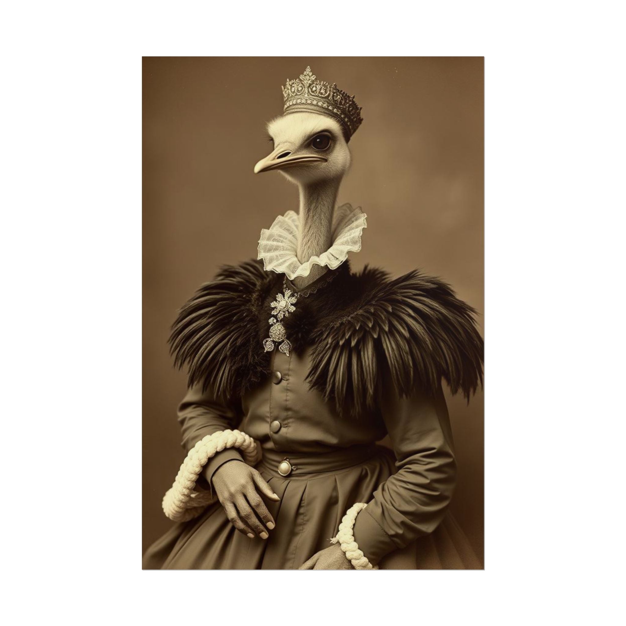 Vintage Animal Art Poster, Quirky Home Decor, Ostrich Portrait, Unique Wall Art, Gift for Animal Lovers, Retro Style Prints