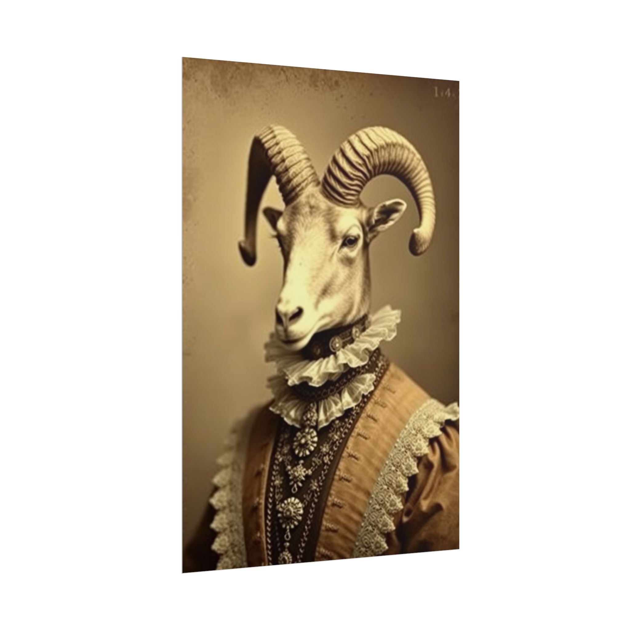 Vintage Ram Portrait Rolled Poster, Unique Wall Art, Animal Decor, Home Aesthetic, Gift for Animal Lovers, Gallery Wall