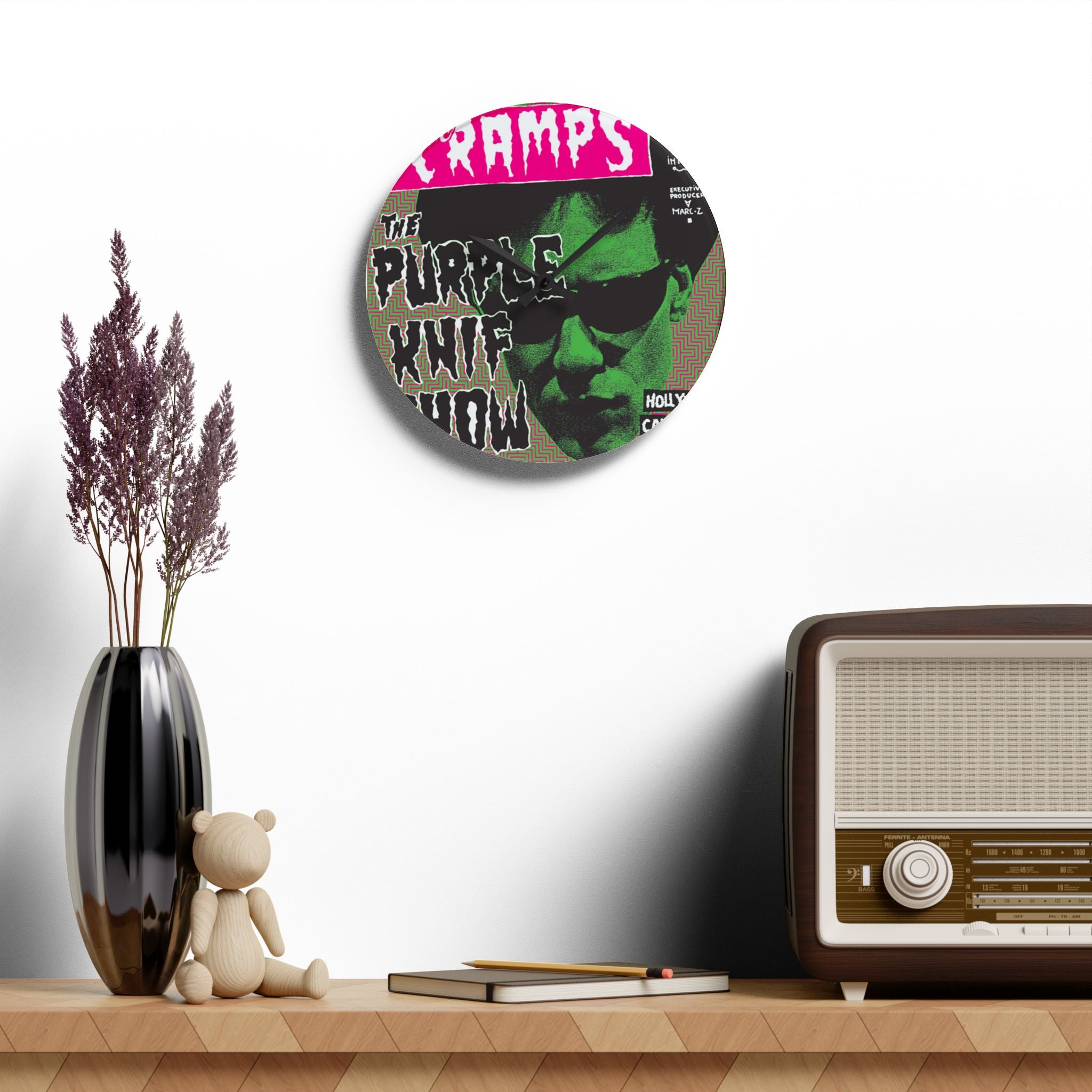 The Cramps 'Purple Knife Show' Acrylic Wall Clock — Retro Punk Rock Poster Design