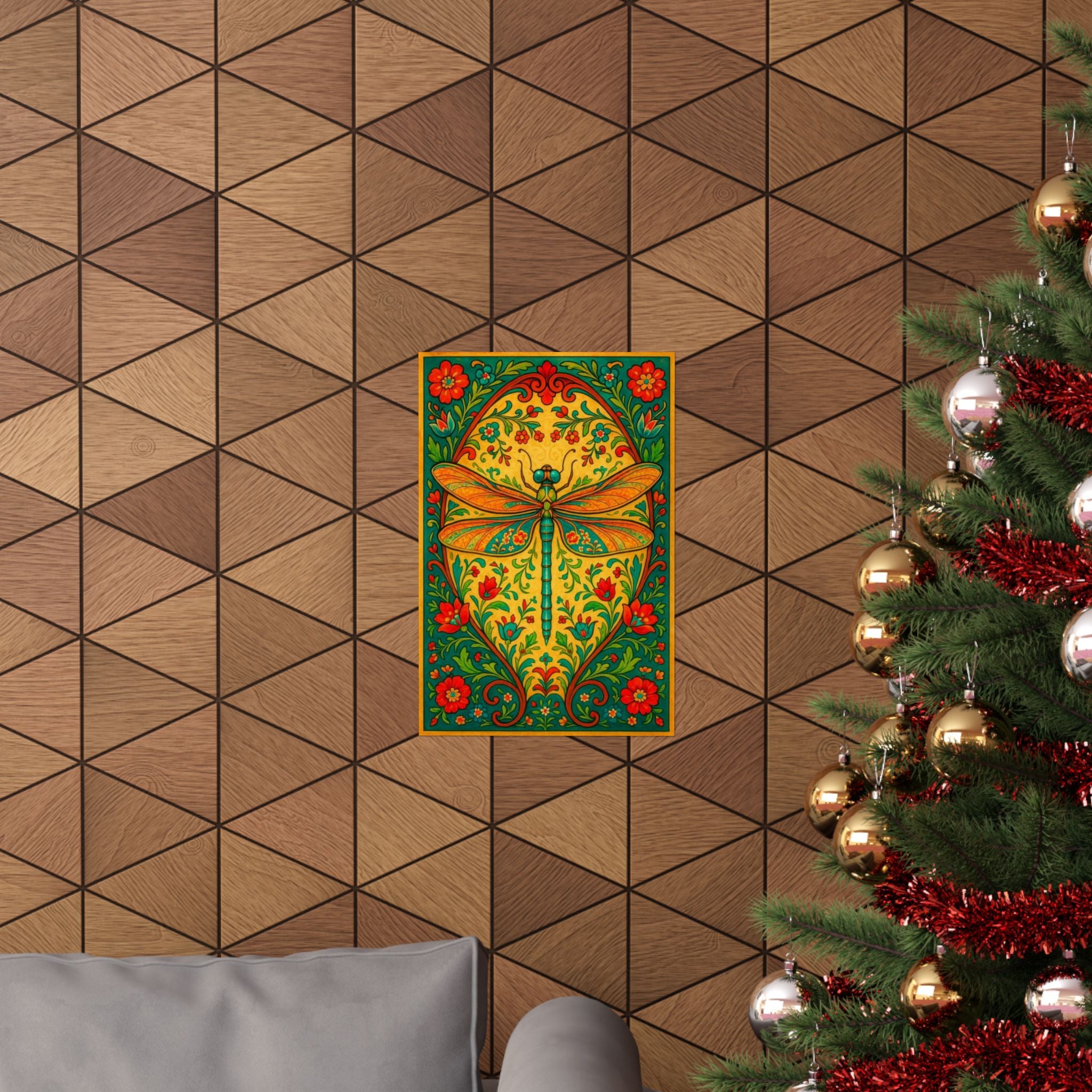 Colorful Dragonfly Art Print, Vintage Floral Poster, Botanical Wall Decor, Nature Lover Gift, Home Decoration