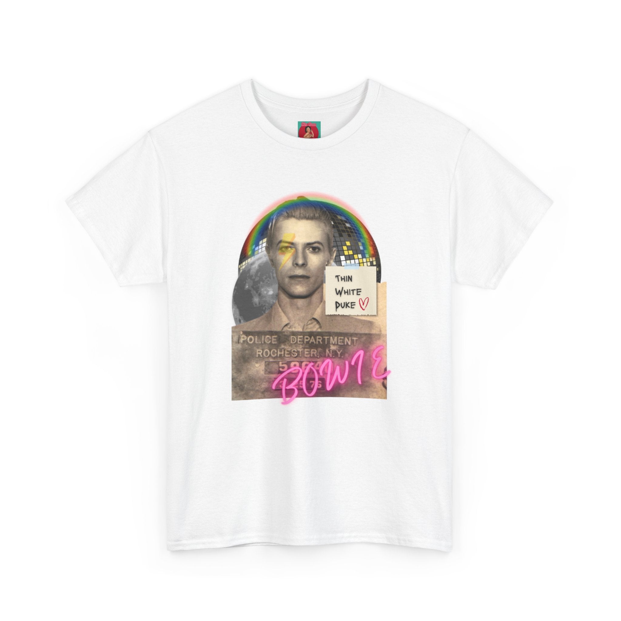 David Bowie Retro Glam Rock Mugshot Unisex Tshirt, Heavy Quality Cotton Shirt, Thin White Duke, Ziggy Stardust