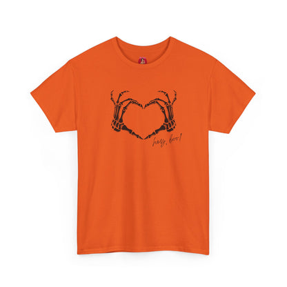 Skeleton Heart Hands Unisex Tee, Halloween Shirt, Gothic Clothing, Spooky Graphic Top, Hey Boo Halloween Costume