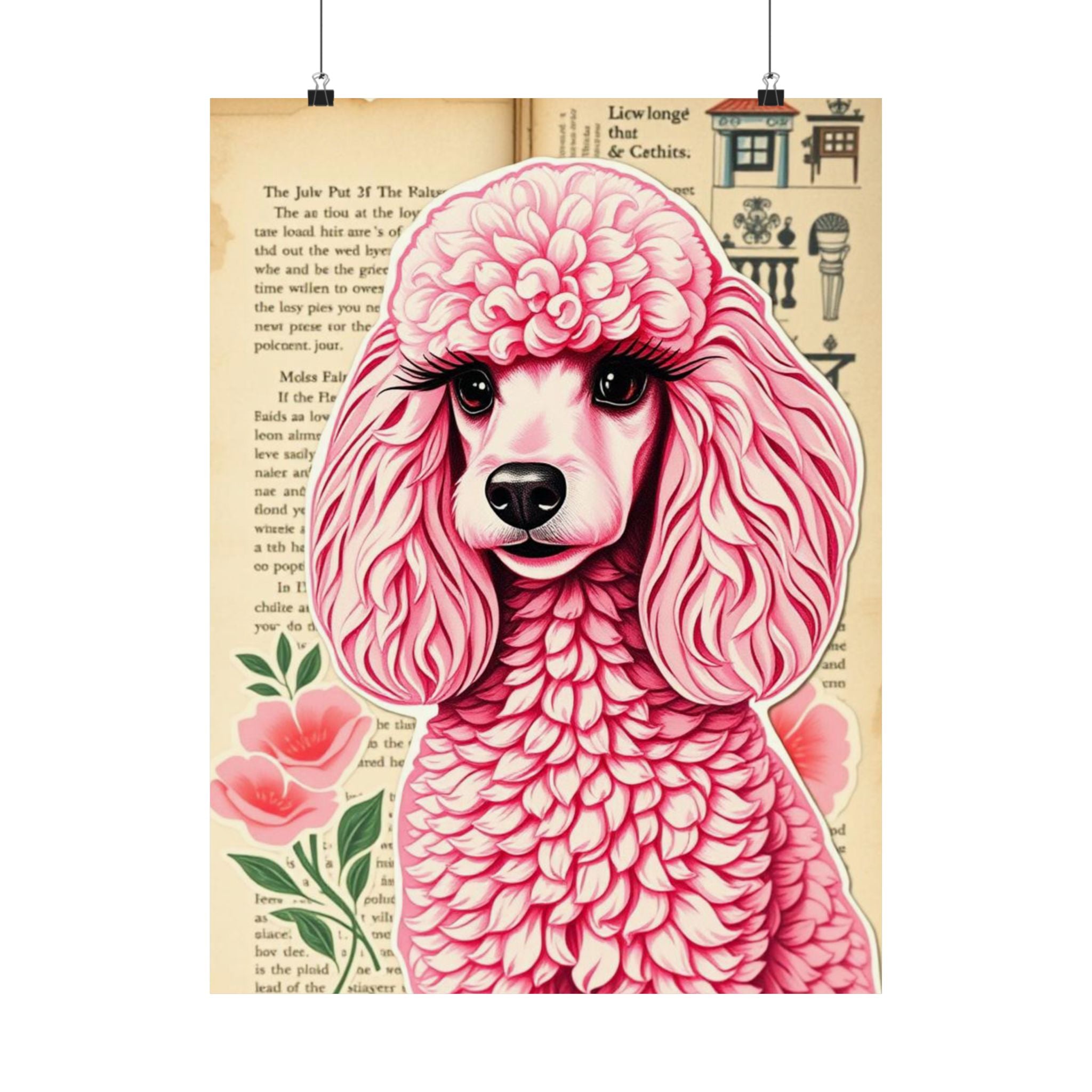 Whimsical Dog Art Print, Pink Poodle Poster, Cute Decor, Pet Lover Gift, Wall Art, Home Decoration