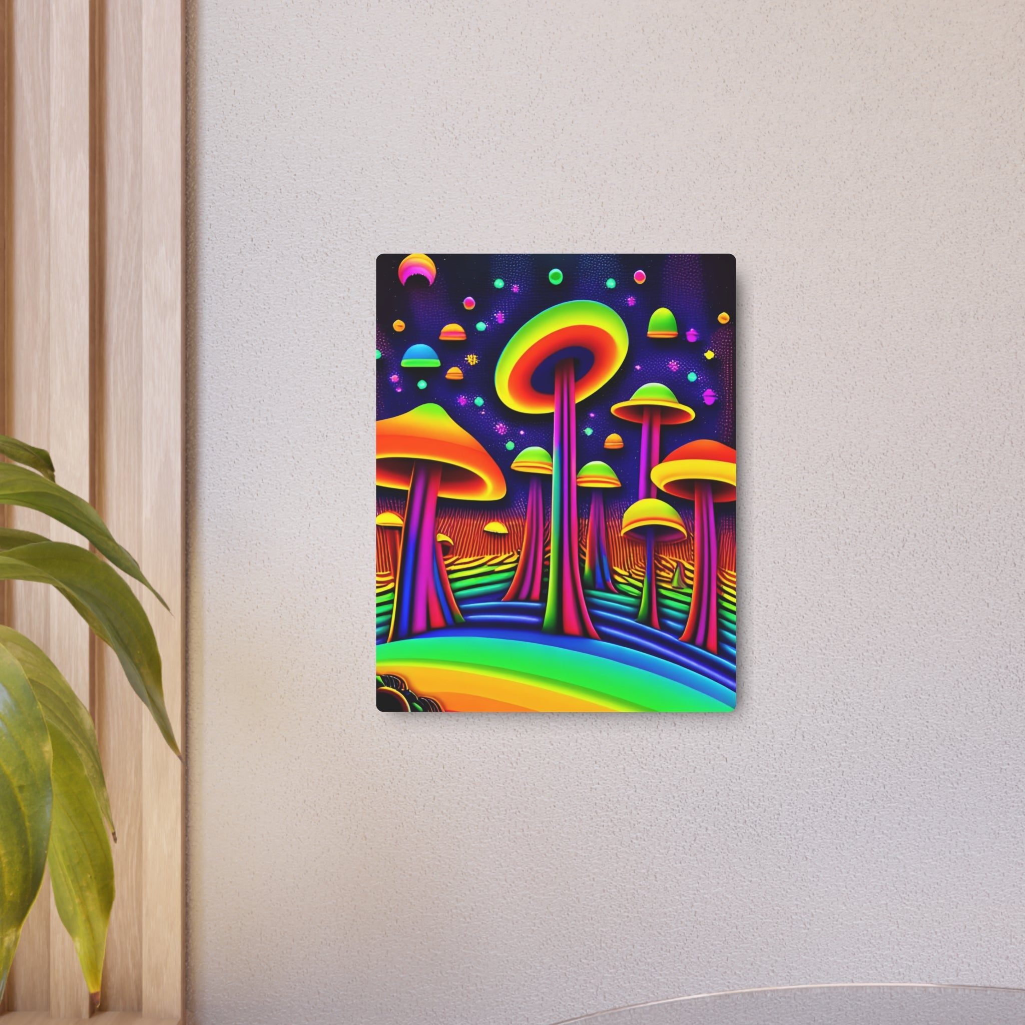 Psychedelic Mushroom Metal Art Sign — Neon Surreal Wall Decor