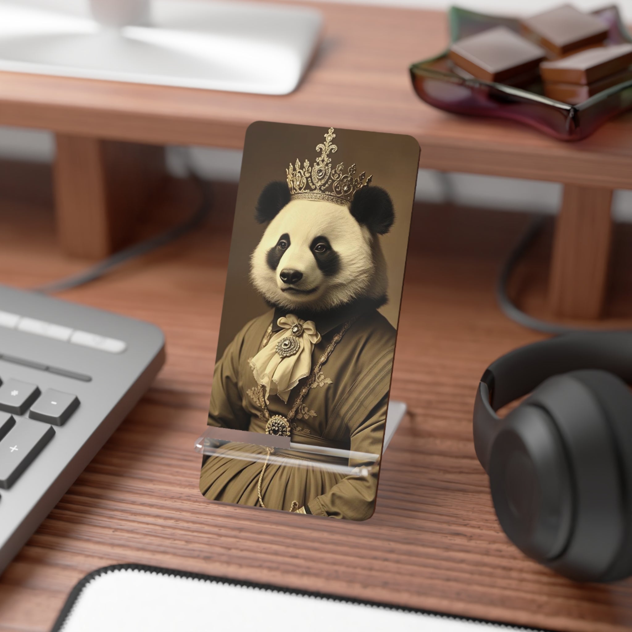 Phone Stand - Panda Bear Victorian Queen Portrait Whimsical Vintage Design