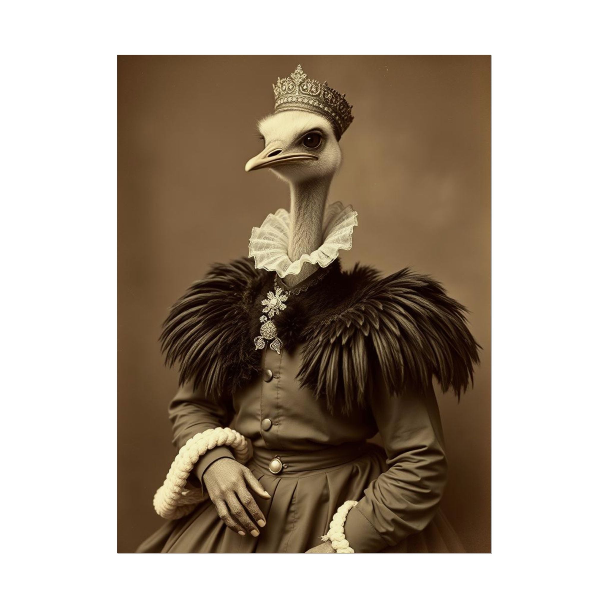 Vintage Animal Art Poster, Quirky Home Decor, Ostrich Portrait, Unique Wall Art, Gift for Animal Lovers, Retro Style Prints