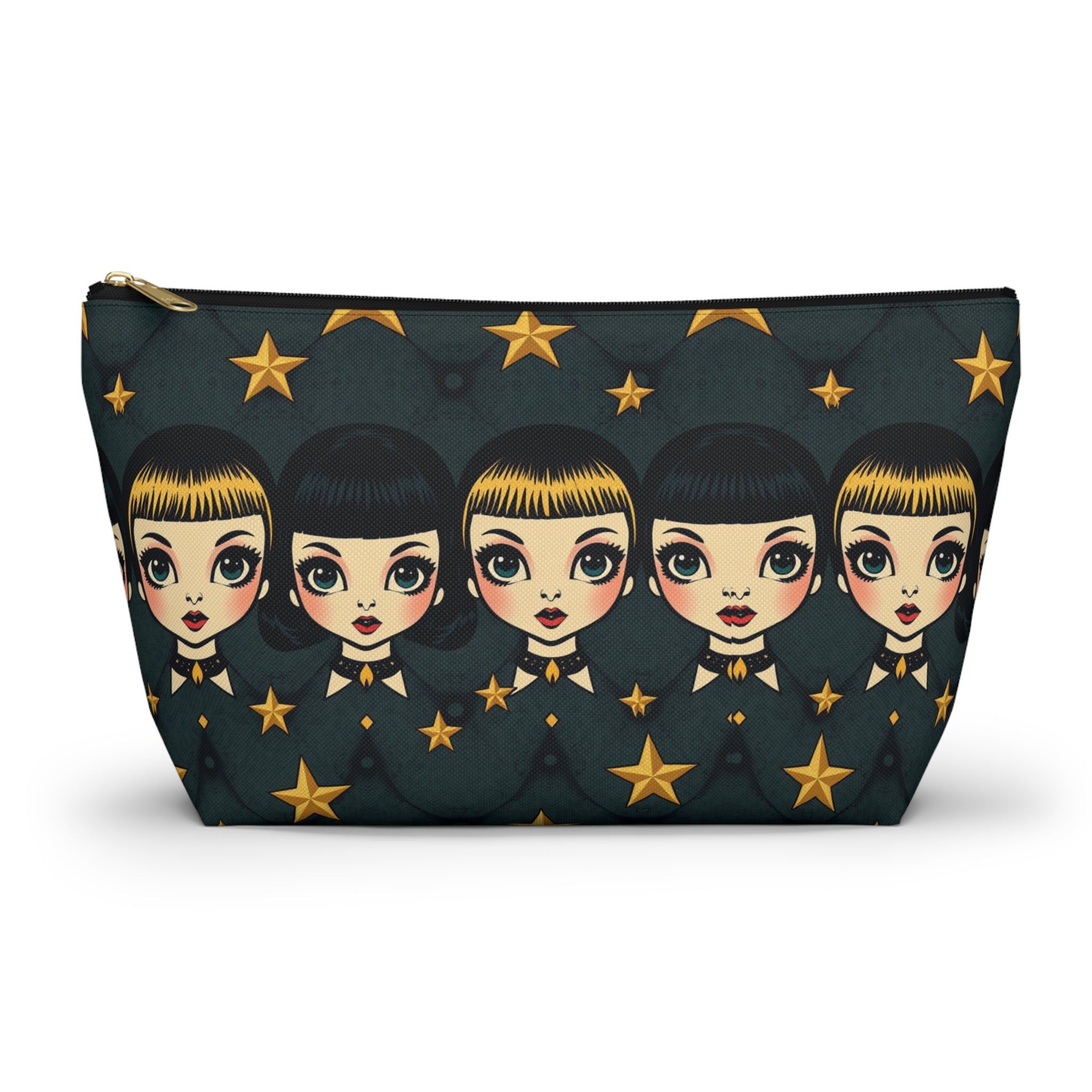 Whimsical Doll Head Accessory Pouch, Cute Makeup Bag, Starry Character Pouch, Gift for Her, Fun Travel Organizer
