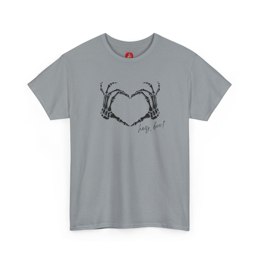 Skeleton Heart Hands Unisex Tee, Halloween Shirt, Gothic Clothing, Spooky Graphic Top, Hey Boo Halloween Costume