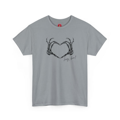 Skeleton Heart Hands Unisex Tee, Halloween Shirt, Gothic Clothing, Spooky Graphic Top, Hey Boo Halloween Costume
