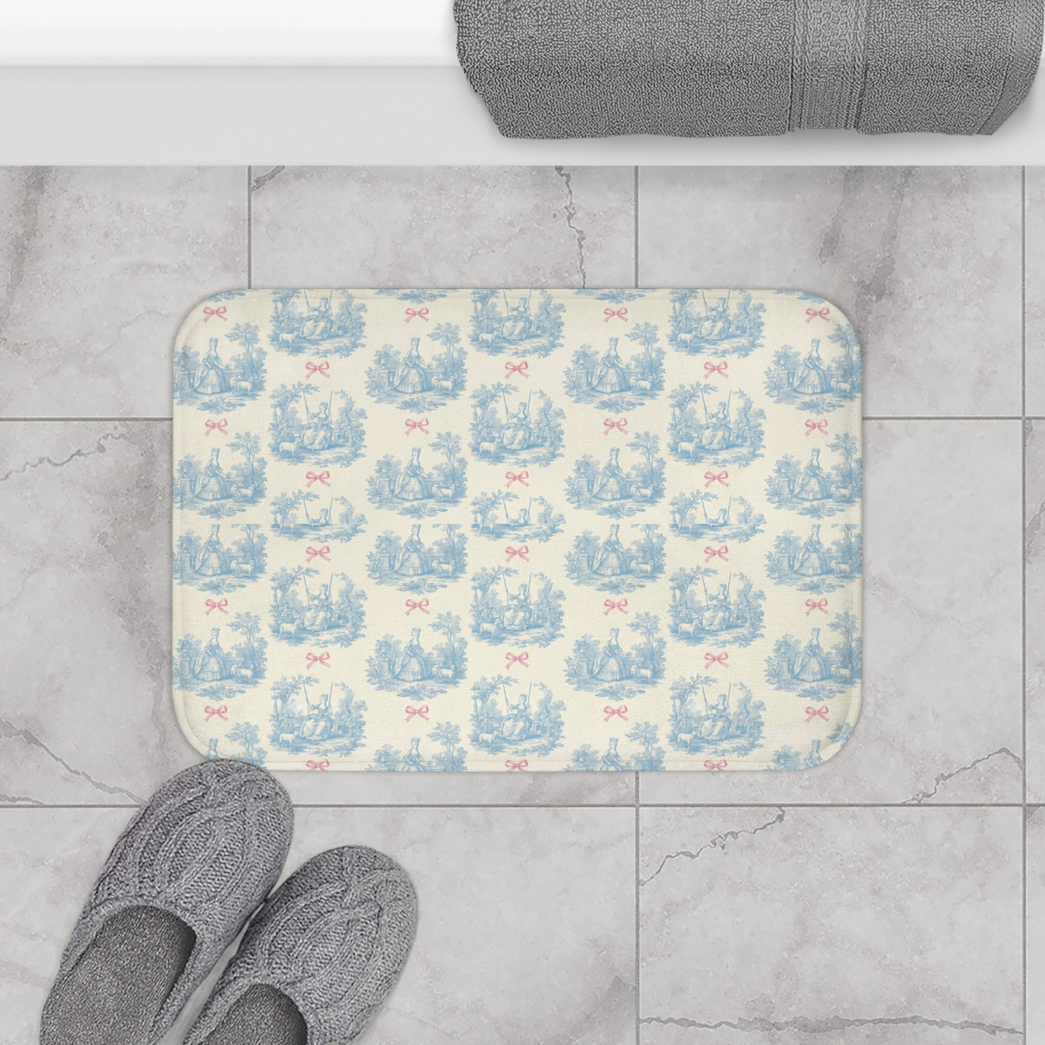Marie Antoinette Toile Baby Blue & Pink Bath Mat