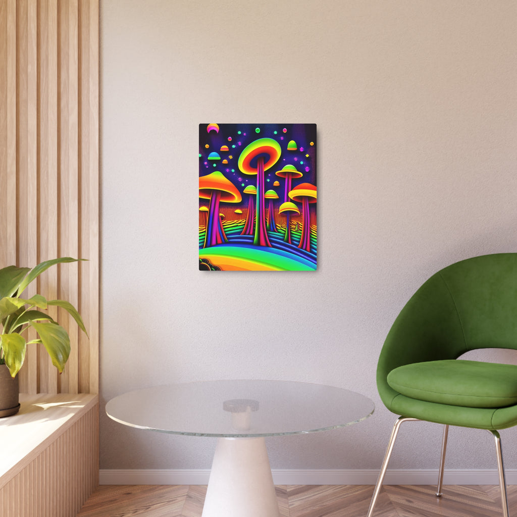 Psychedelic Mushroom Metal Art Sign — Neon Surreal Wall Decor
