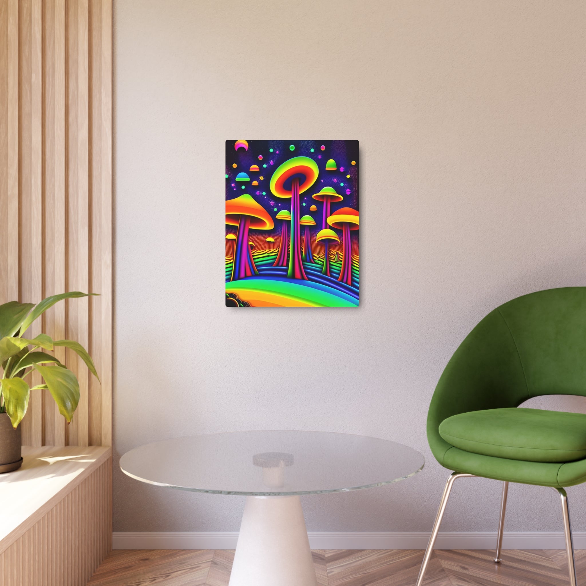 Psychedelic Mushroom Metal Art Sign — Neon Surreal Wall Decor