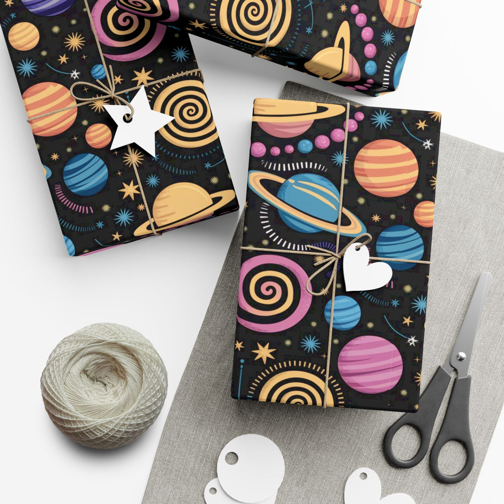 Space Planet Gift Wrap Paper — Colorful Solar System Wrapping Sheets for Kids’ Birthdays & Holidays