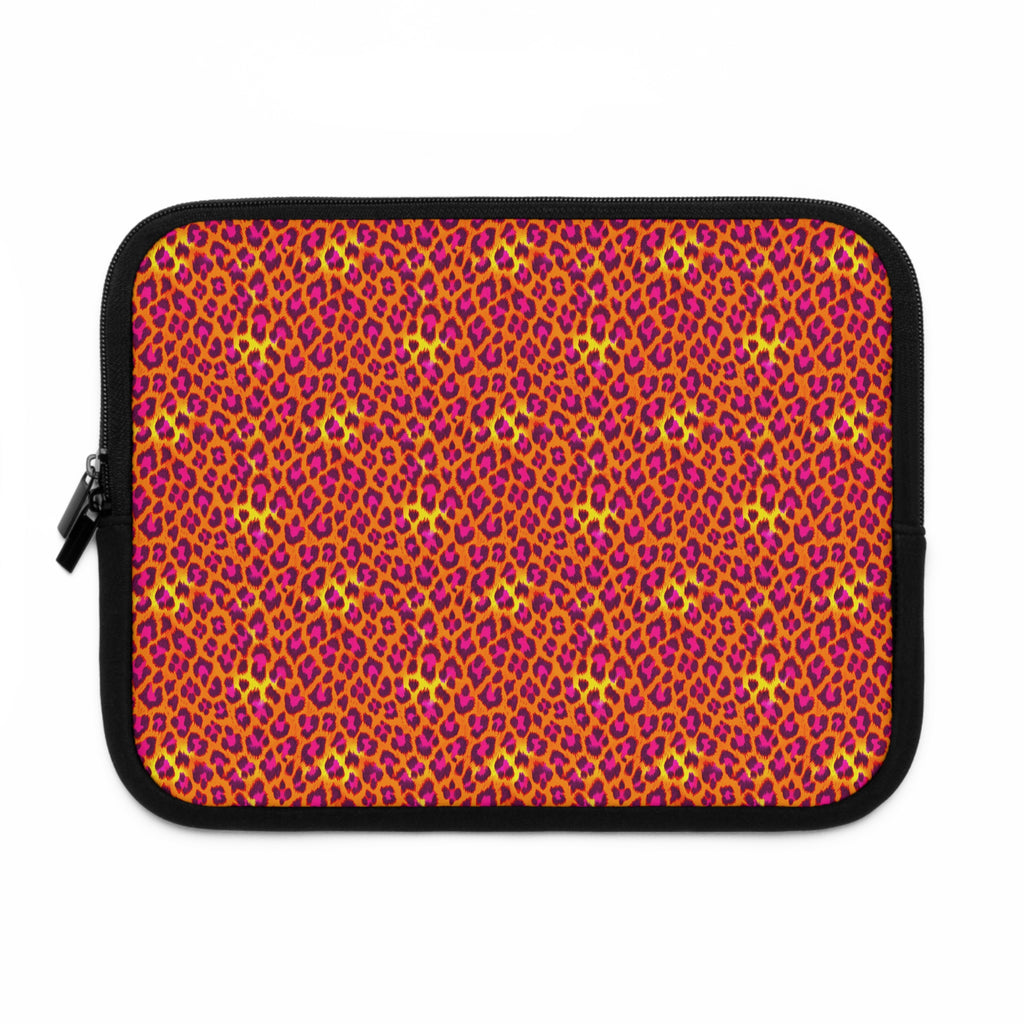 Pink Orange Leopard Print Laptop Sleeve — Bold Animal Print Protective Case