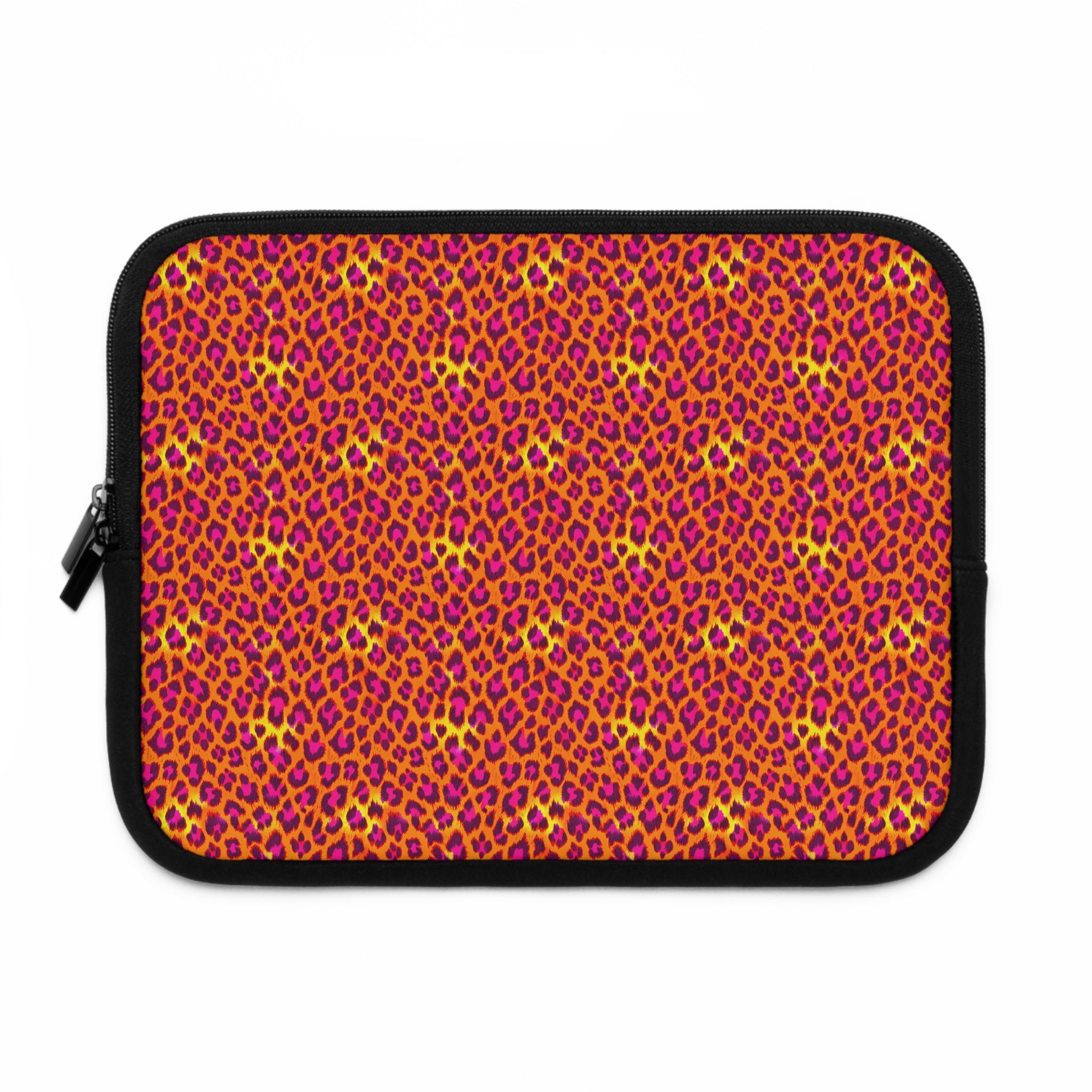 Pink Orange Leopard Print Laptop Sleeve — Bold Animal Print Protective Case