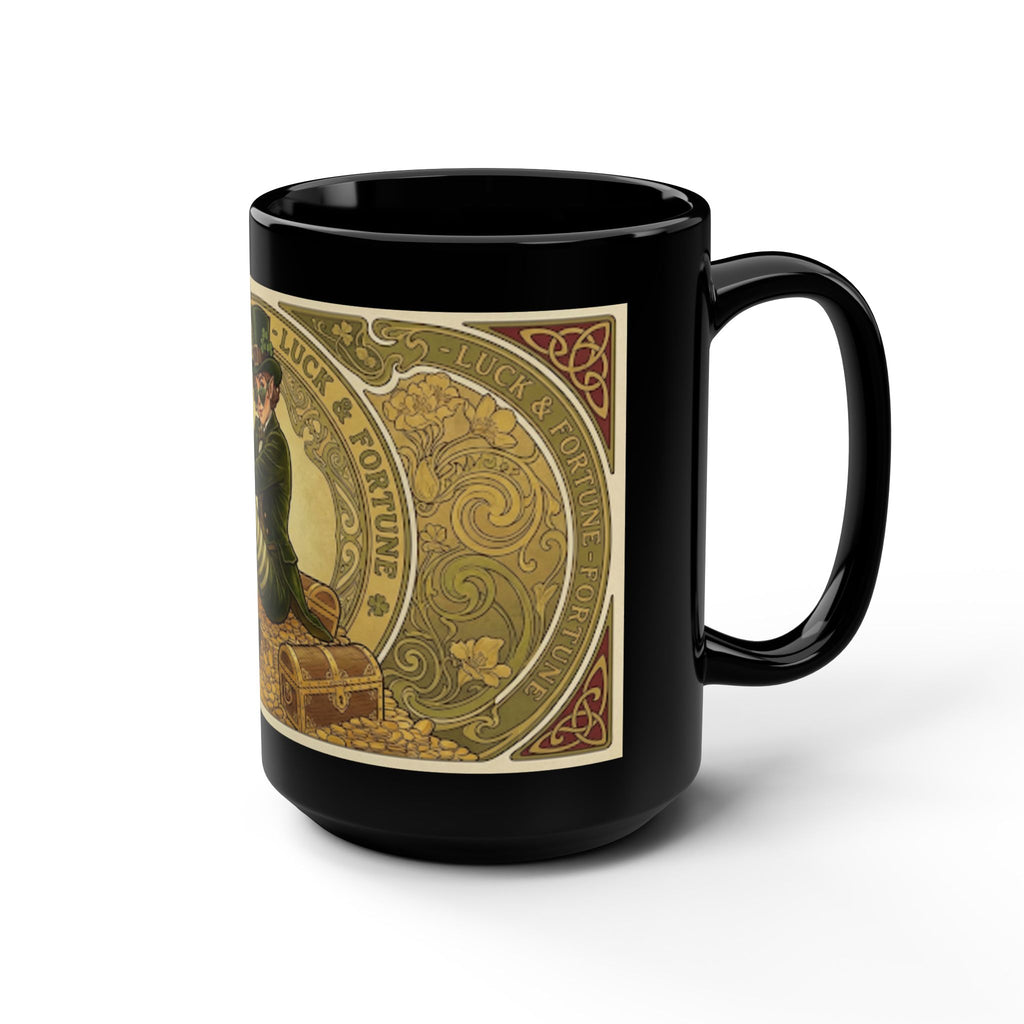 St. Patrick’s Vintage Leprechaun Black 15oz Coffee Mug — Luck & Fortune Design
