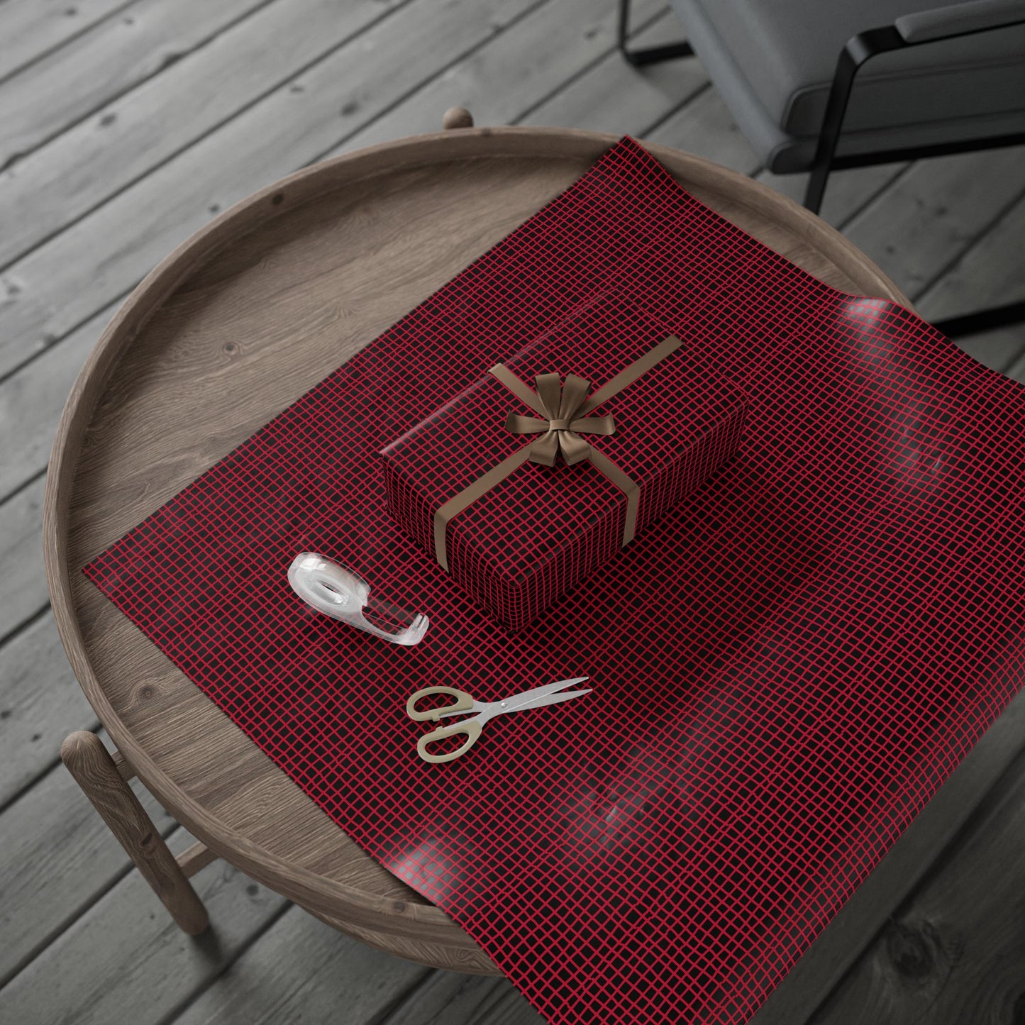 Wrapping Papers - Modern Red Woven Tread Pattern on Black Background