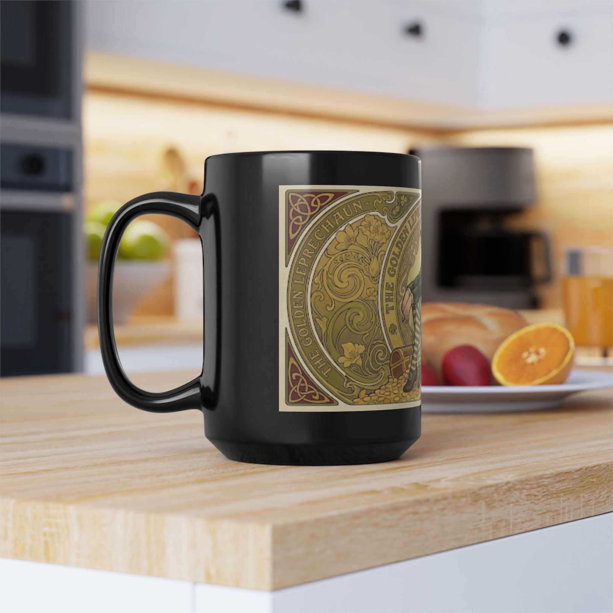 St. Patrick’s Vintage Leprechaun Black 15oz Coffee Mug — Luck & Fortune Design