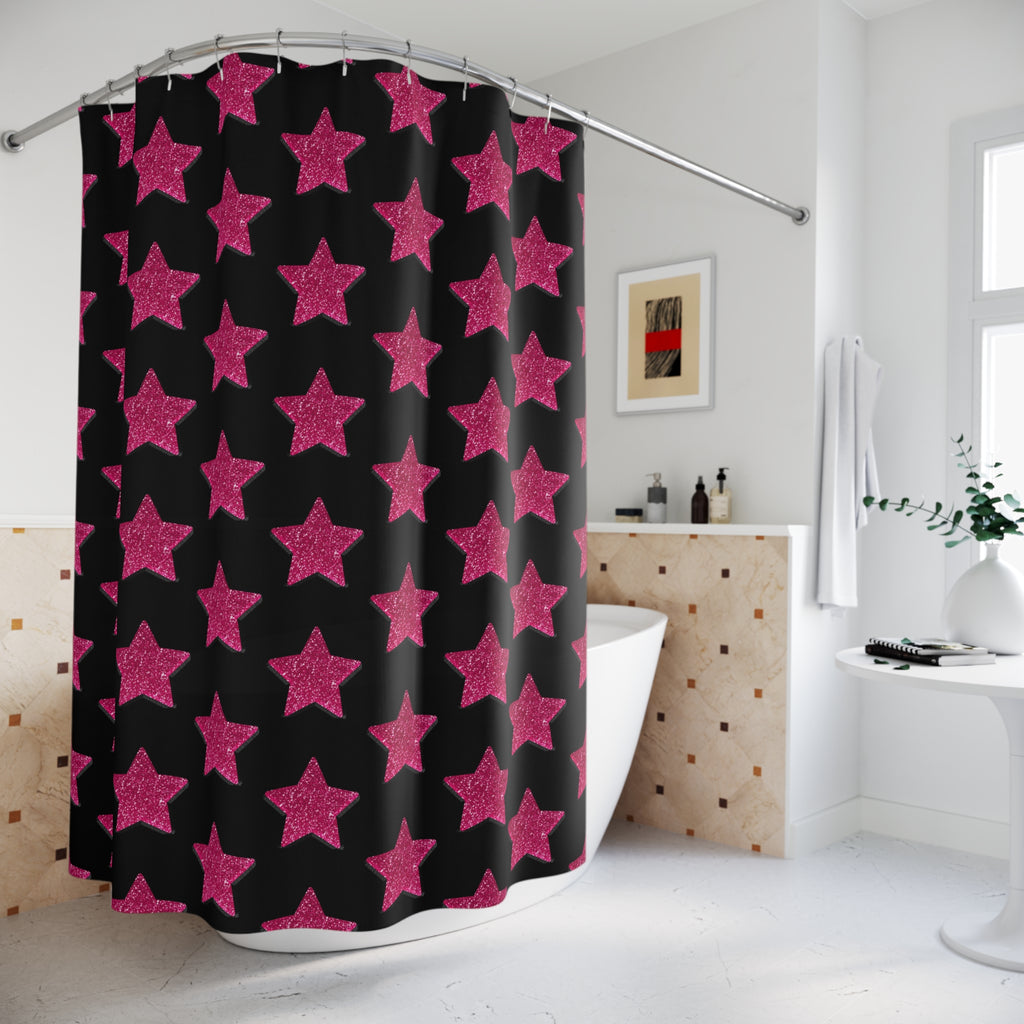 Pink Stardust Pop Shower Curtain | Bold Retro Glam Bathroom Decor