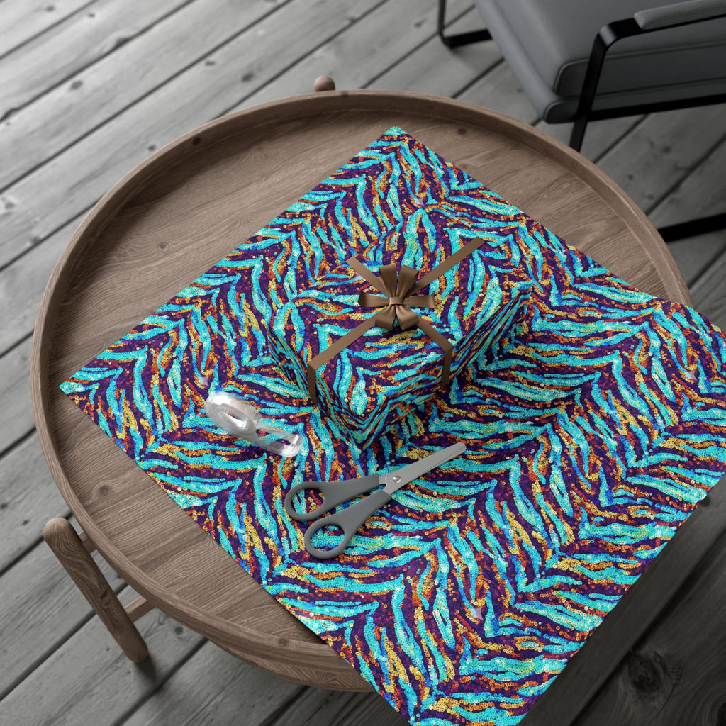 Gift Wrap Paper — Vibrant Blue & Teal Abstract Zebra Pattern