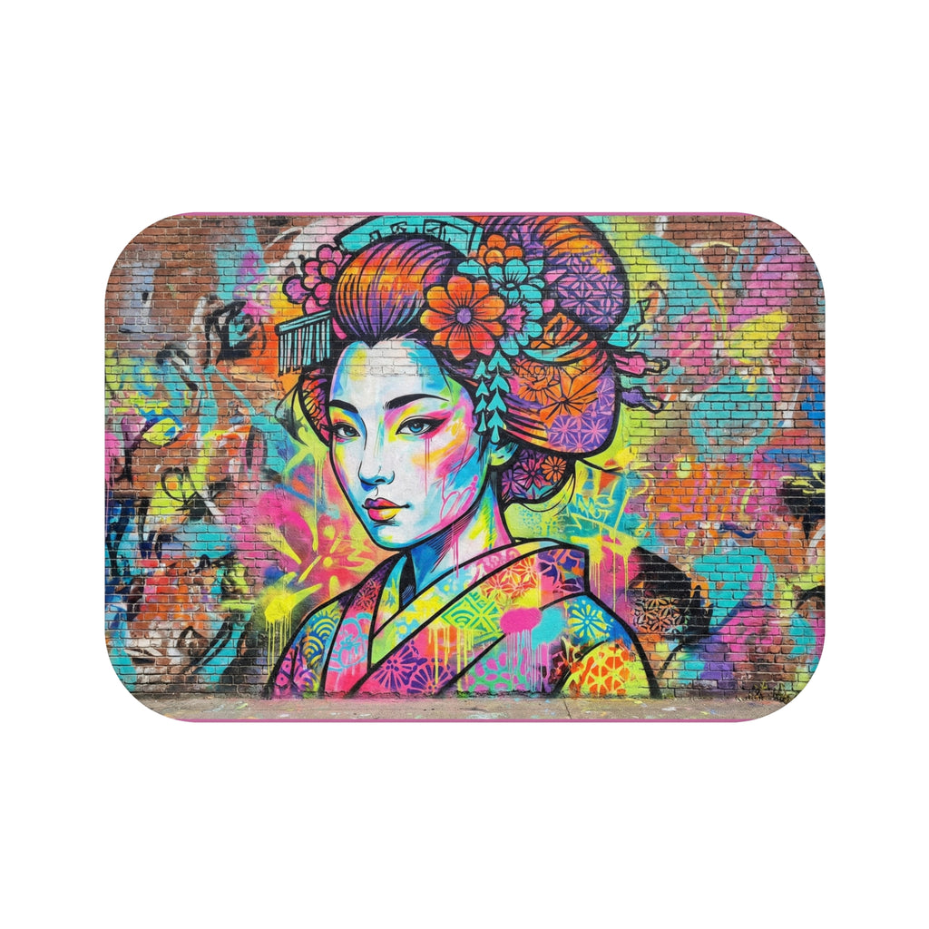 Pop Art Geisha Bath Mat — Colorful Graffiti Japanese-Inspired Bath Rug