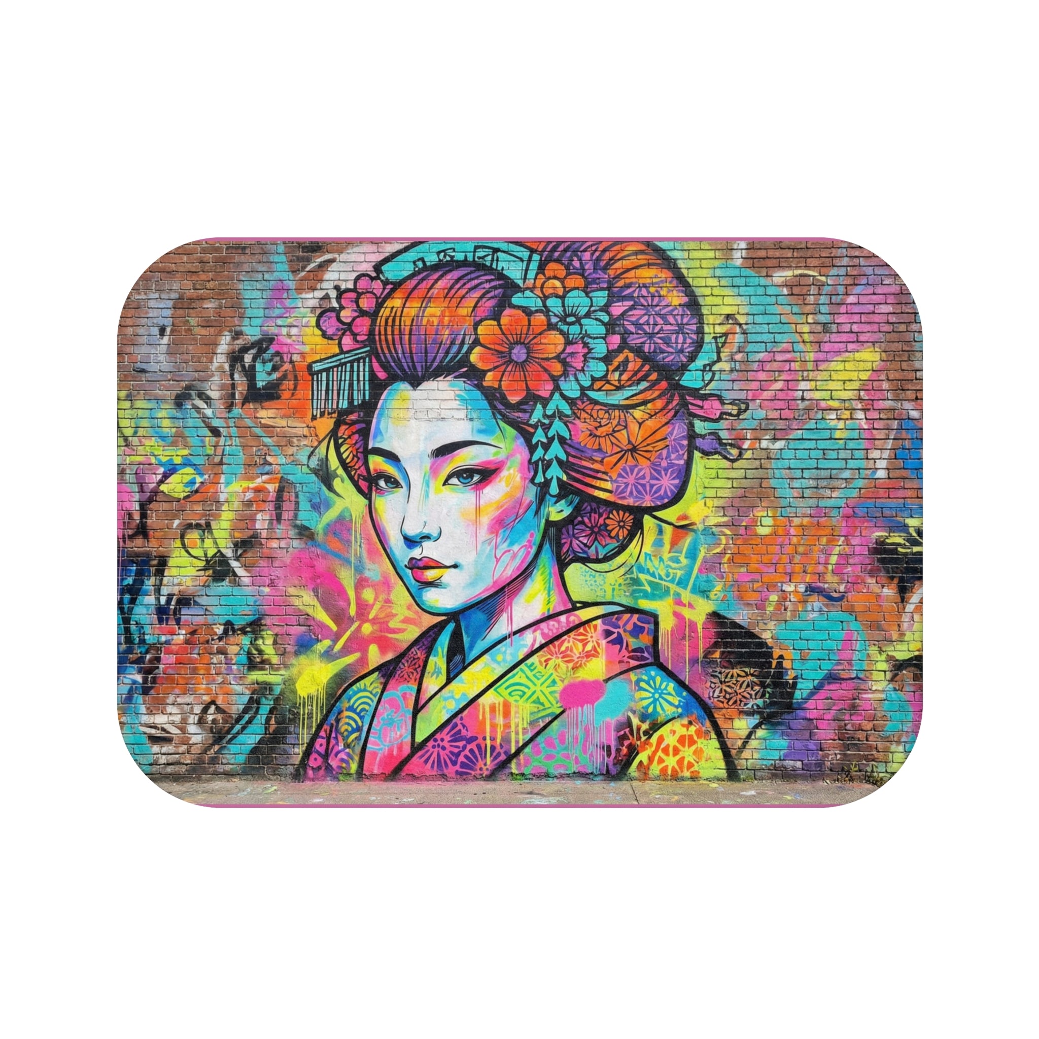 Pop Art Geisha Bath Mat — Colorful Graffiti Japanese-Inspired Bath Rug