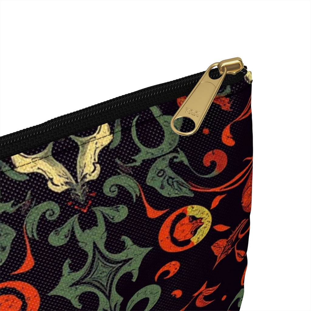 Gothic Skull Floral Pattern Zipper Pouch – Dark Aesthetic Bag in Two Sizes