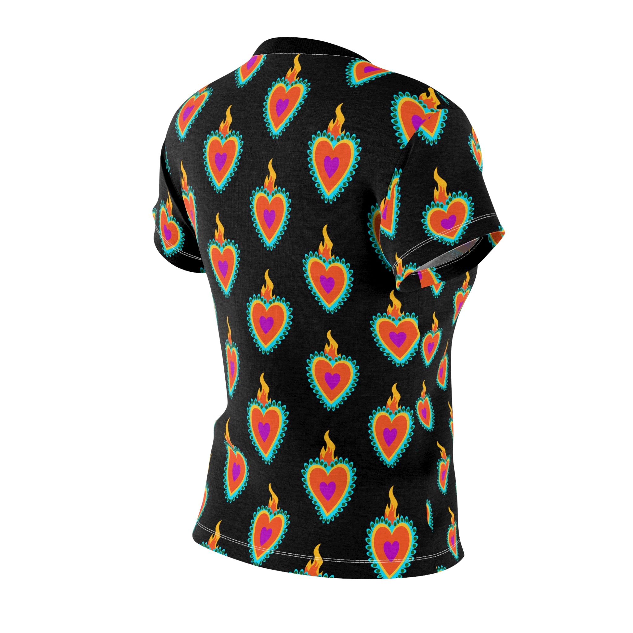 Vibrant Heart Print Tee | Colorful Women's Cut & Sew Top, Casual T-Shirt, Everyday Wear, Festival Outfit, Gift for Her
