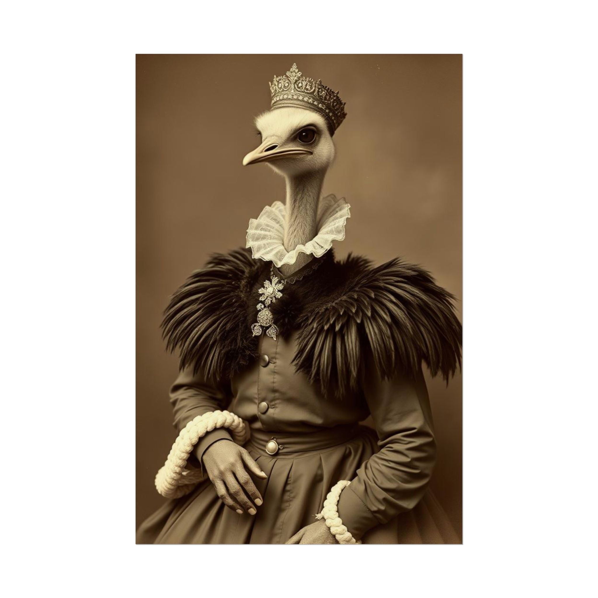 Vintage Animal Art Poster, Quirky Home Decor, Ostrich Portrait, Unique Wall Art, Gift for Animal Lovers, Retro Style Prints