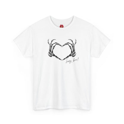 Skeleton Heart Hands Unisex Tee, Halloween Shirt, Gothic Clothing, Spooky Graphic Top, Hey Boo Halloween Costume