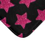 Pink Stardust Pop Bath Mat | Retro Glam Memory Foam | Matching Shower Curtain