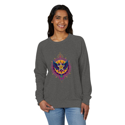 Raglan Crewneck Sweatshirt with Winged Star Rock and Roll Vintage Band Hippie Design