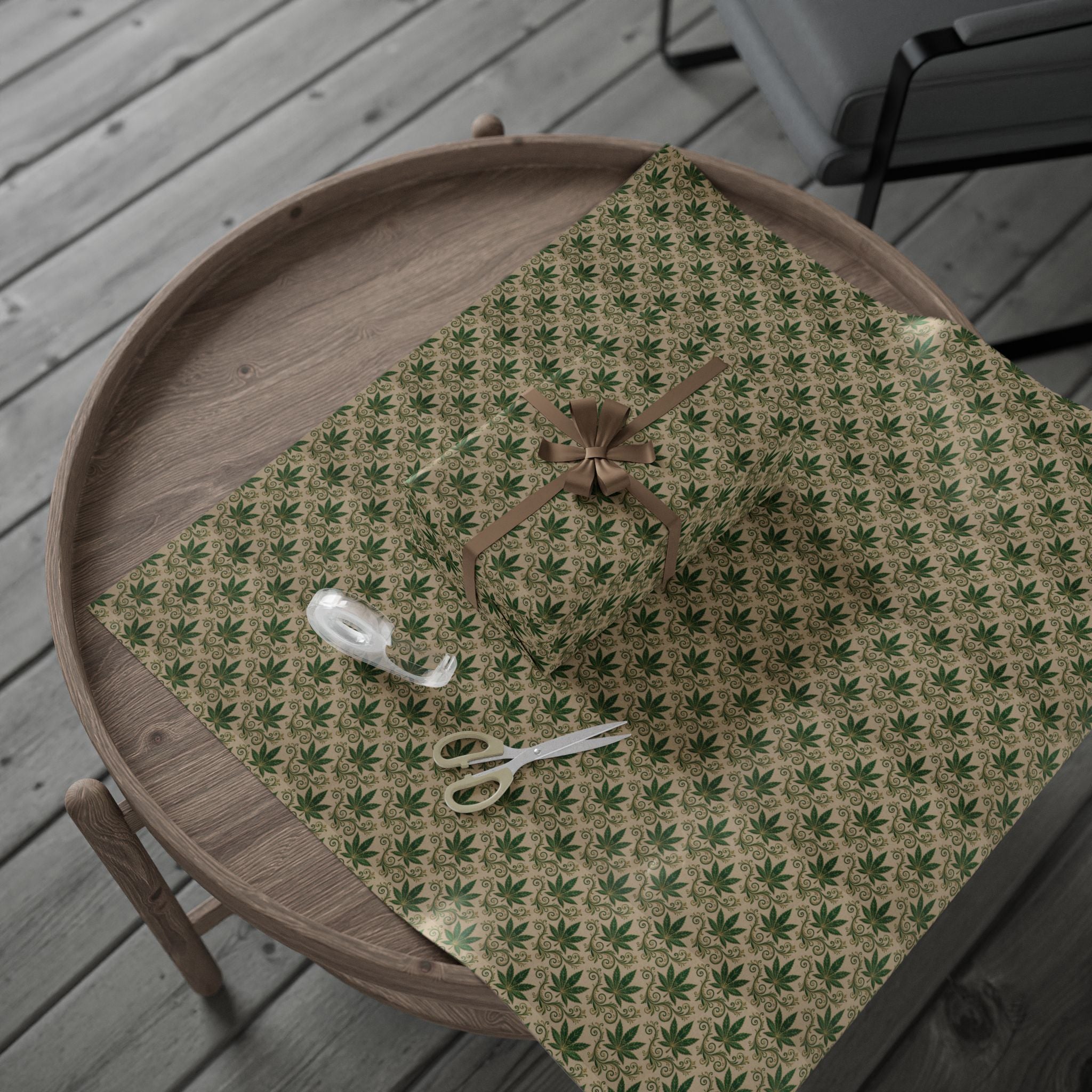Cannabis Leaf Kraft Wrapping Paper – Green Marijuana Pattern Gift Wrap