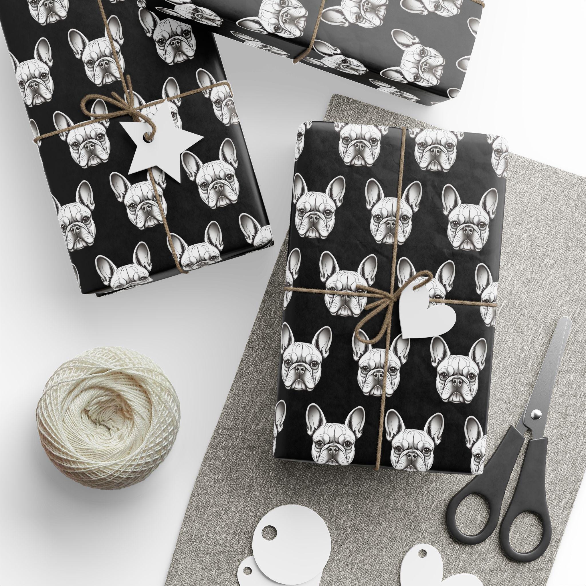 Wrapping Papers, Black French Bulldog Head Pattern Gift Wrap, Dog Lover Presents, Holiday Decor, Birthday Gift Wrap, DIY Crafts