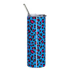 20oz Leopard Print Six Gun Sweetie Stainless Tumbler — Bright Blue & Hot Pink Animal Print Travel Cup, Retro Cowgirlsix gun sweetie