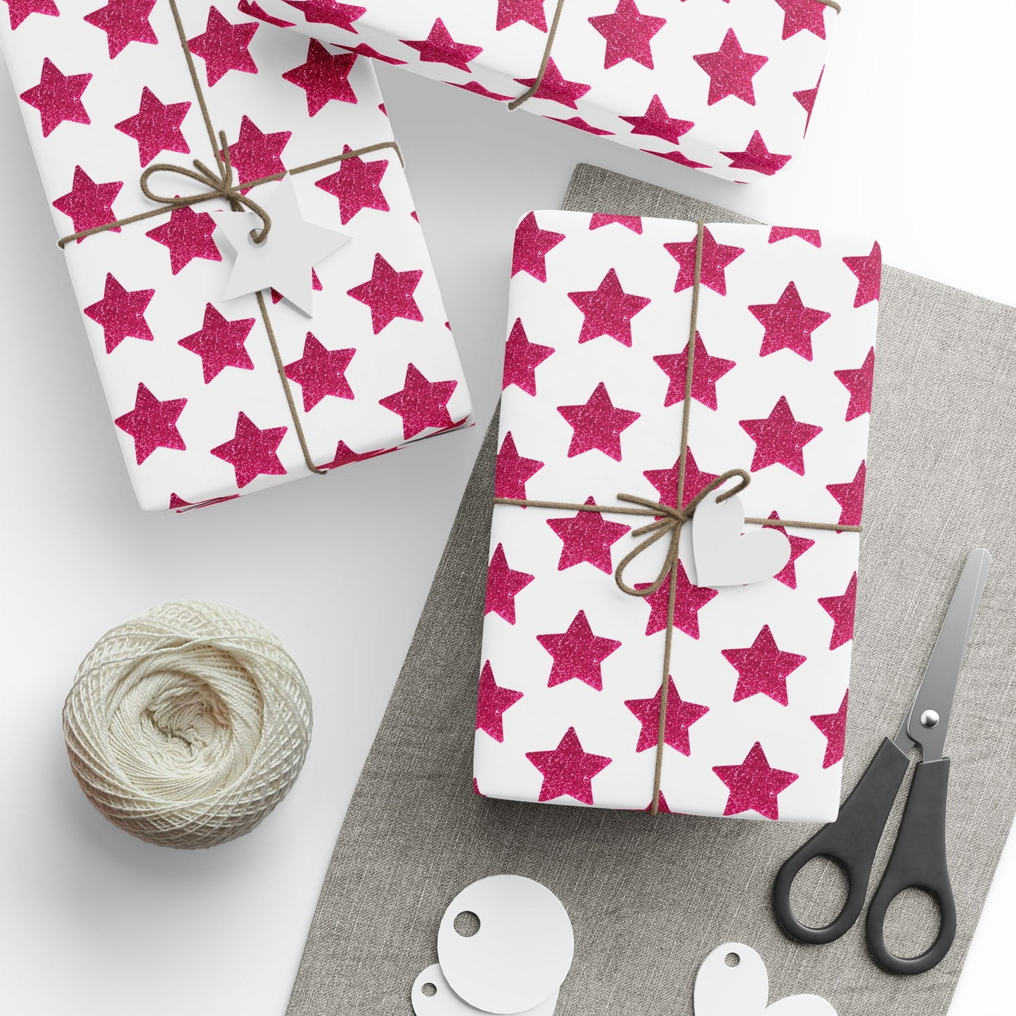 Wrapping Papers, Red Glitter Star Pattern Gift Wrap, Festive Minimalist Christmas Gift Wrap, Holiday Paper Roll, Sparkly Gift Wrap Sheets,