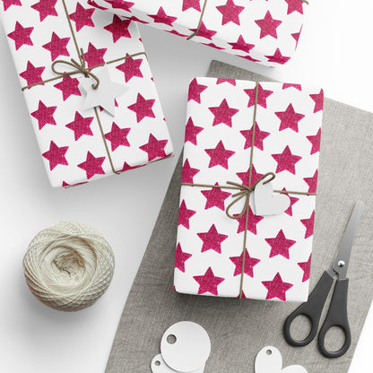 Wrapping Papers, Red Glitter Star Pattern Gift Wrap, Festive Minimalist Christmas Gift Wrap, Holiday Paper Roll, Sparkly Gift Wrap Sheets,