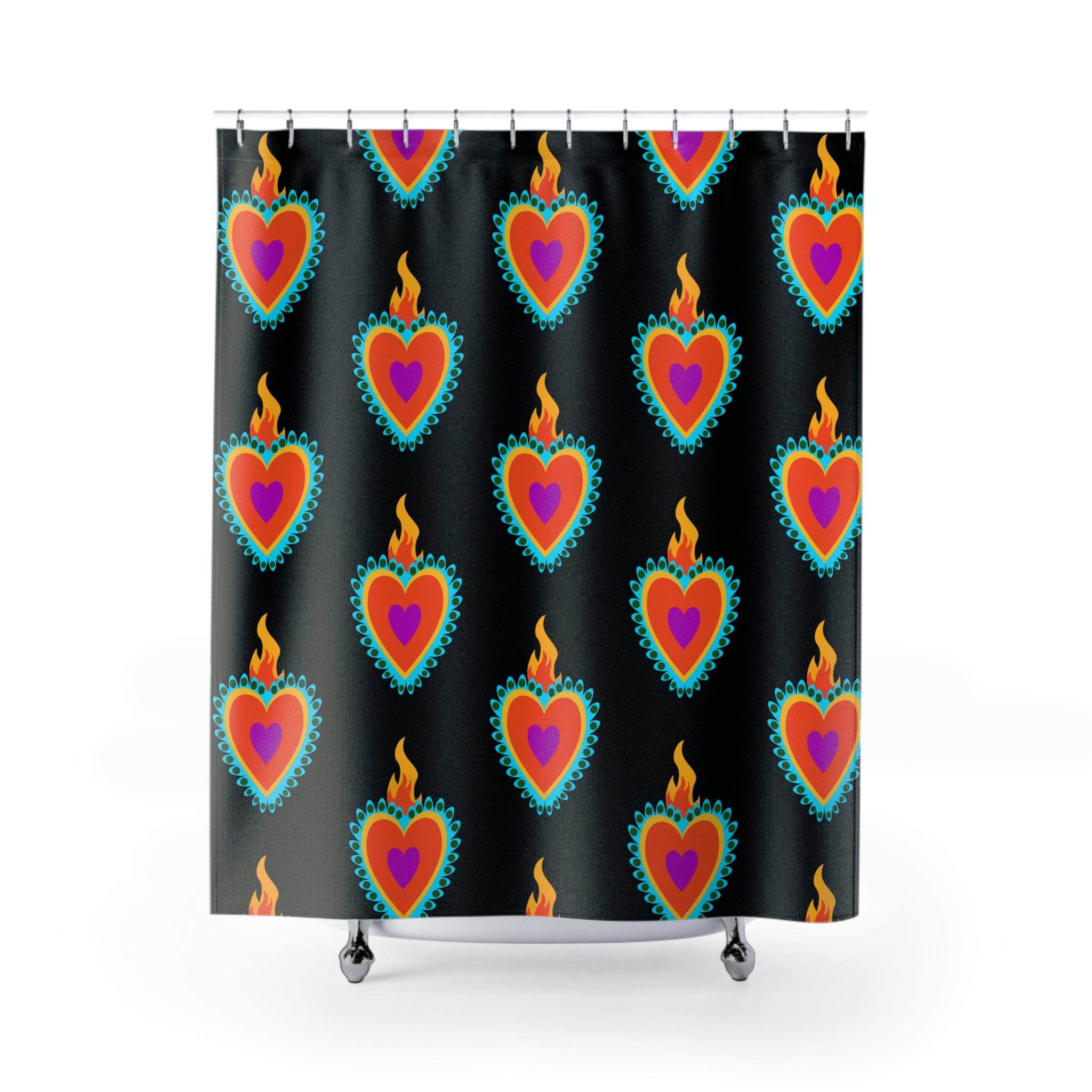 Colorful Heart Shower Curtain - Bohemian Bathroom Decor, Gift for Her, Valentine's Day, Home Essential, Artistic Shower Accessory