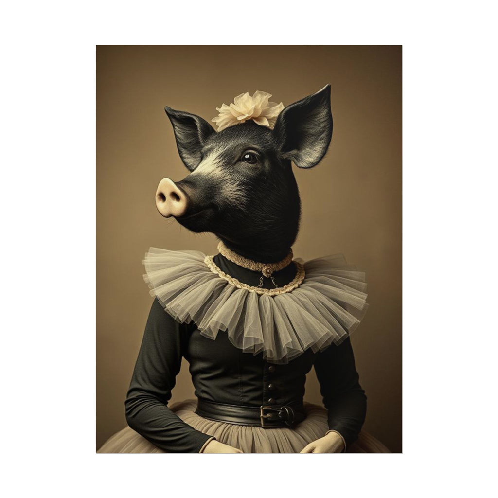 Whimsical Pig Portrait Rolled Poster, Unique Wall Art, Farmhouse Decor, Gift for Animal Lovers, Quirky Home Aesthetic