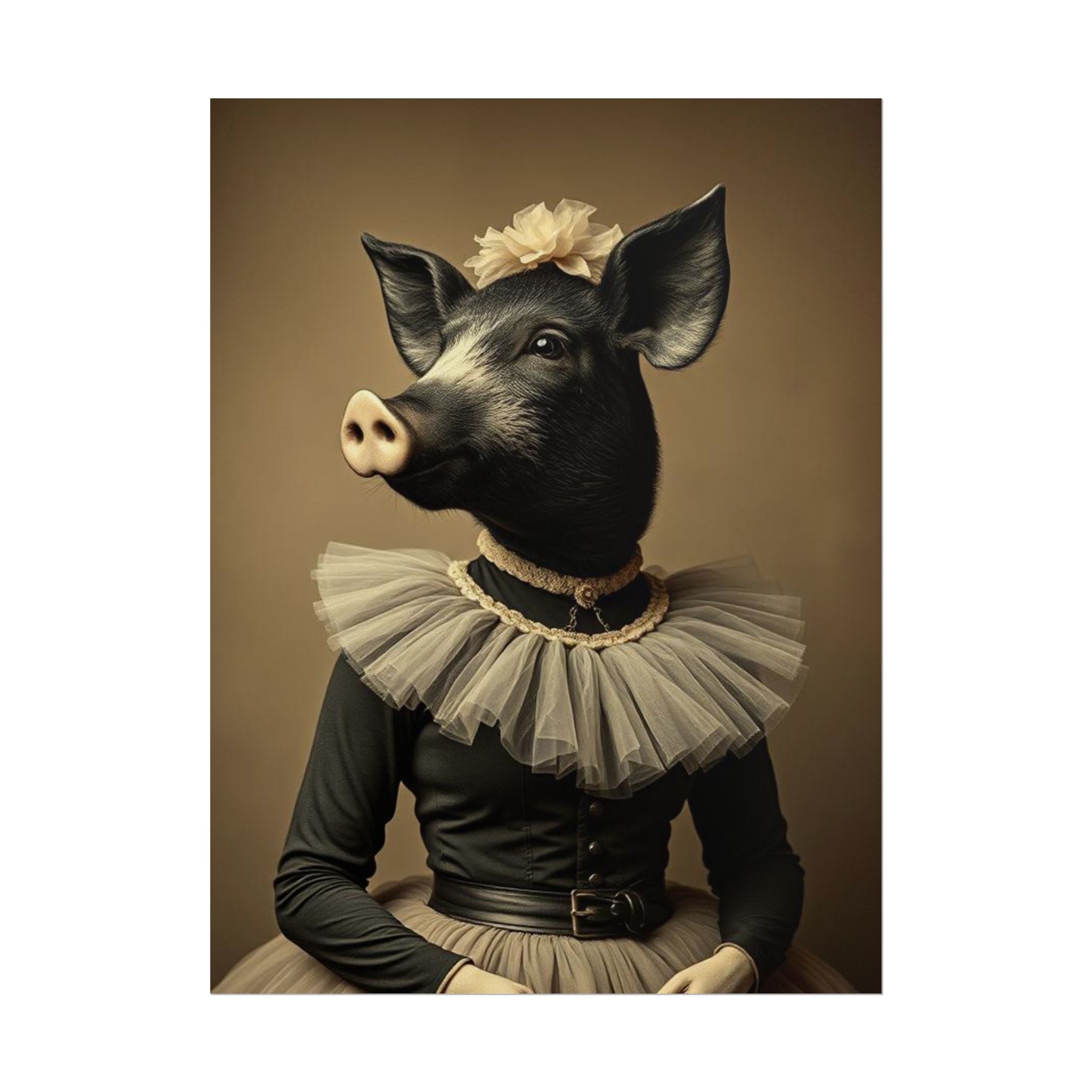 Whimsical Pig Portrait Rolled Poster, Unique Wall Art, Farmhouse Decor, Gift for Animal Lovers, Quirky Home Aesthetic