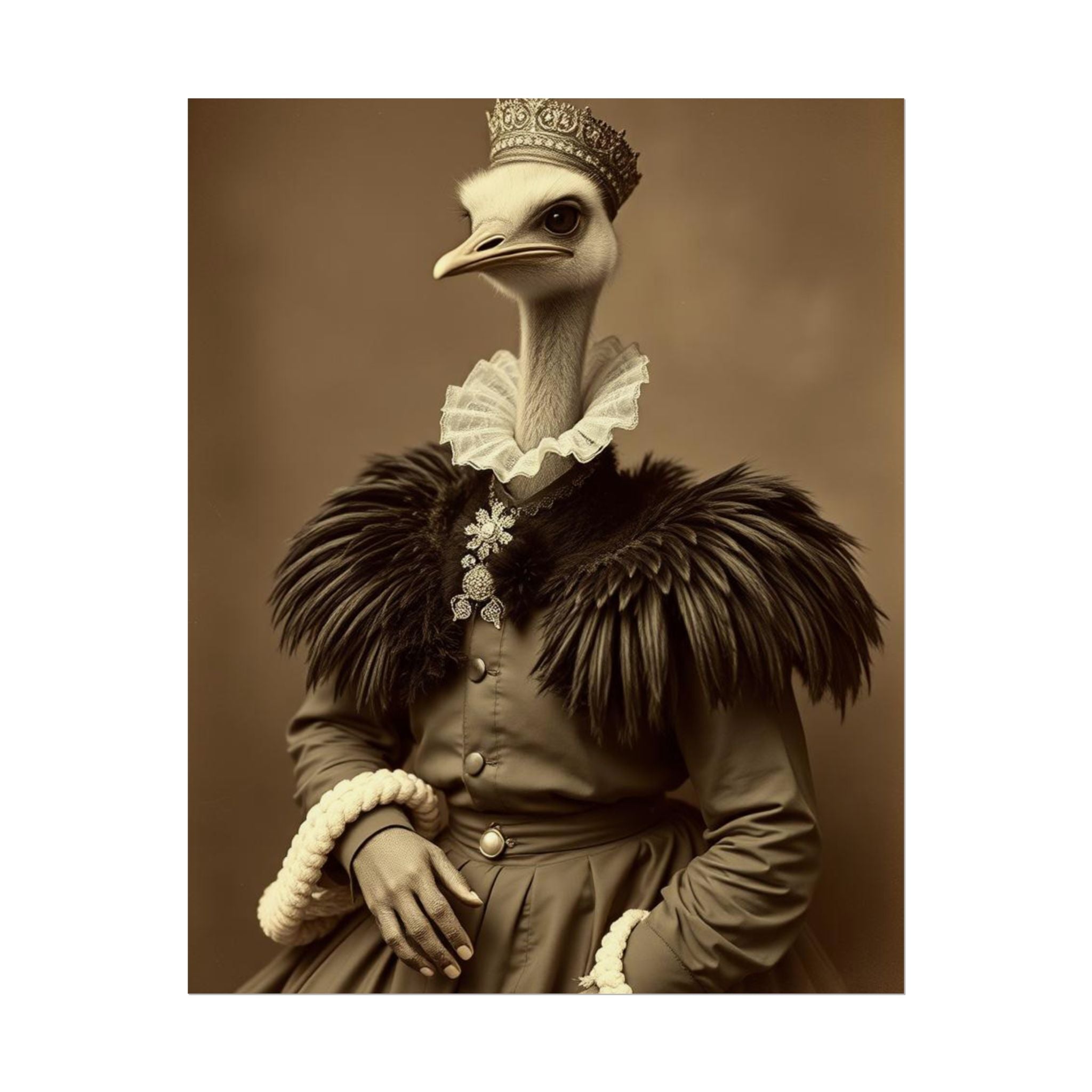 Vintage Animal Art Poster, Quirky Home Decor, Ostrich Portrait, Unique Wall Art, Gift for Animal Lovers, Retro Style Prints