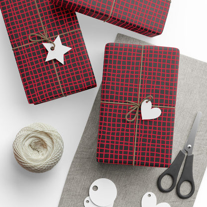 Wrapping Papers - Modern Red Woven Tread Pattern on Black Background