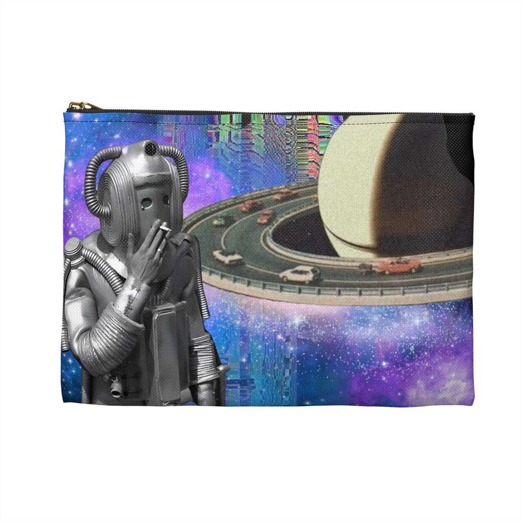 Cosmic Smoke Break Robot Accessory Pouch — Saturn Road Trip Makeup & Gadget Organizer