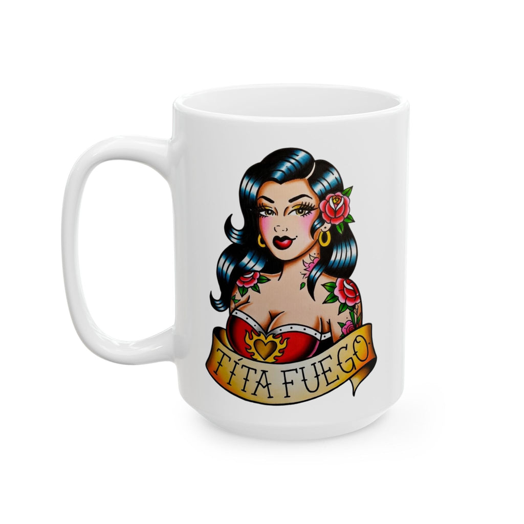 Tita Fuego "Hot Auntie" Old School Tattoo Ceramic Mug 15oz