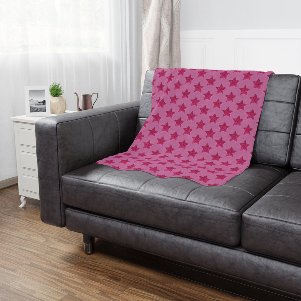 Pink on  Pink Glitter Star Minky Blanket